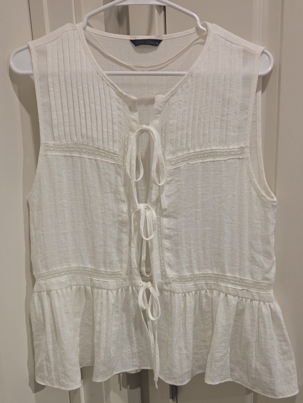 Zara White Tie-Front Sleeveless Peplum Camisole